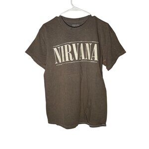 Nirvana Band Tee Smiley Grunge Retro Oversized Distressed Brown Size M NWOT